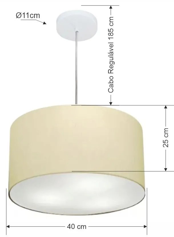 Lustre Pendente Cilíndrico Md-4099 Cúpula em Tecido 40x25cm Algodão Crú - Bivolt