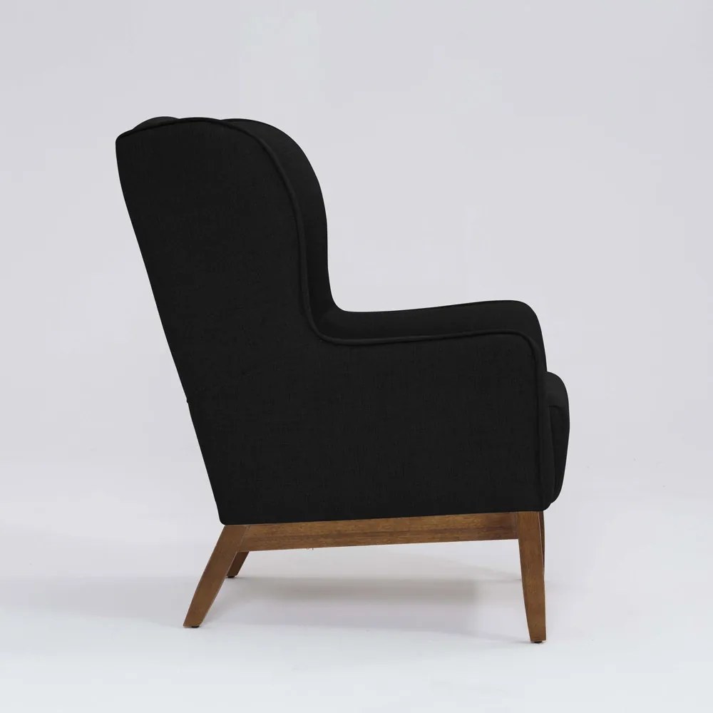 Poltrona para Sala Mirela D07 Base Madeira Linho Preto - D'Rossi