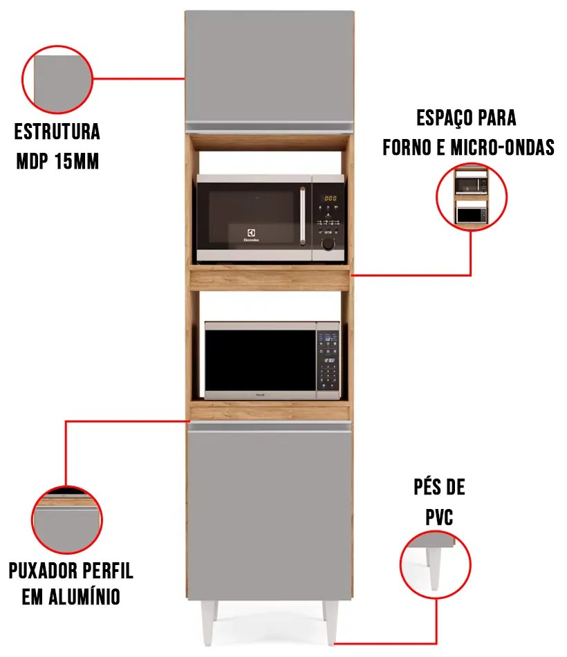 Paneleiro Torre Quente para Cozinha 02 Portas Ruth 56 cm L06 - D'Rossi - Castanho e Cinza