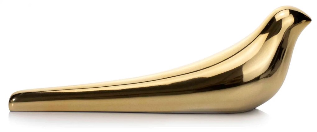 Escultura Decorativa Pássaro Em Cerâmica Dourado 8x23x6 Cm - D'Rossi