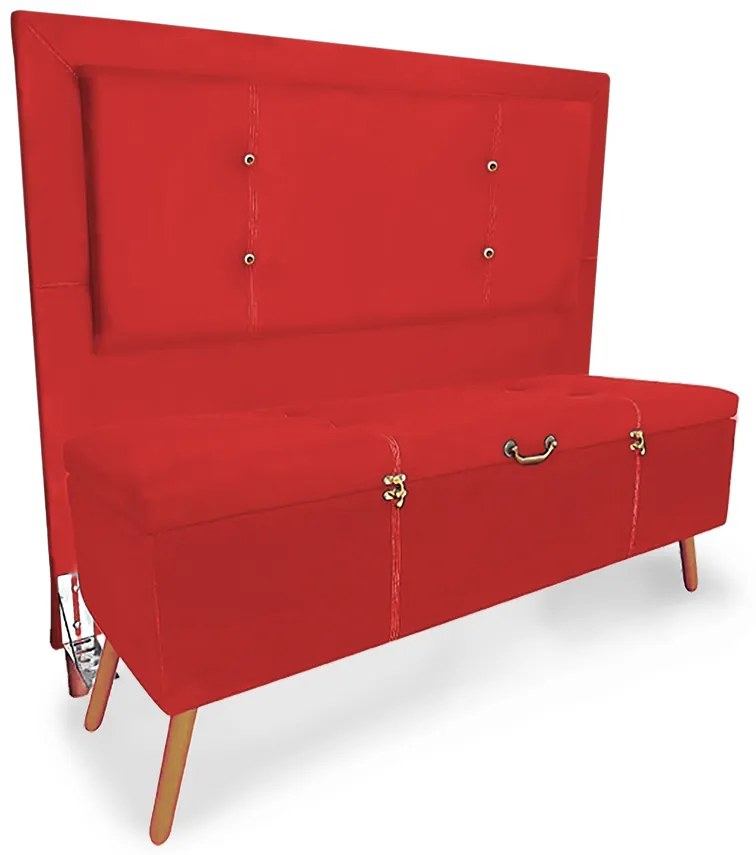 Cabeceira com Calçadeira Baú Casal 140cm Caribe Suede Vermelho - Sheep Estofados - Vermelho