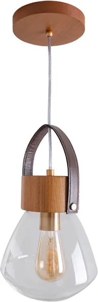Pendente Vidro E Madeira Castanha &amp;#xD8;19cm Lampadari