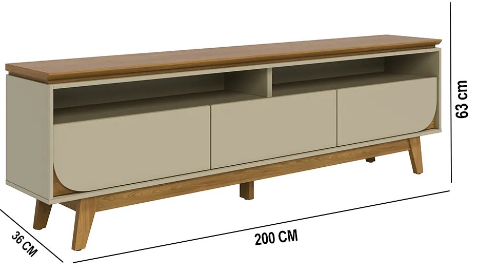 Rack TV 75 Pol 200cm Bancada para Sala Elarin Cumaru/Opala M20 - D'Rossi