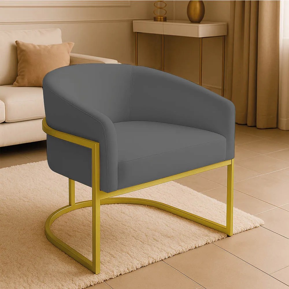 Poltrona Sala Decorativa Industrial Dourada Arielle Suede - Grafite