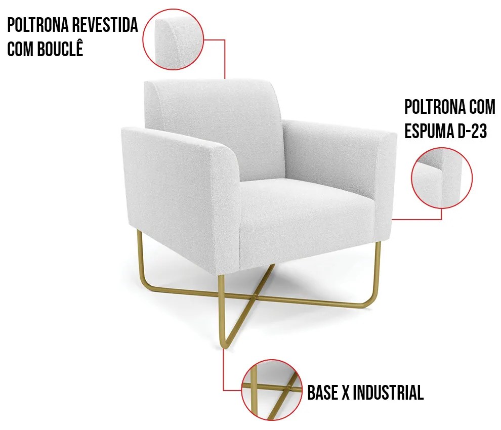 Poltrona Sala Base X Industrial Dourado Kit 2 Marisa Bouclê D03 - D'Rossi - White