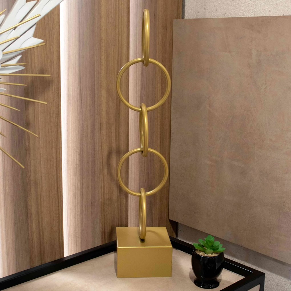 Escultura Decorativa Em Metal Círculos Dourada 61x13 Cm - D'Rossi