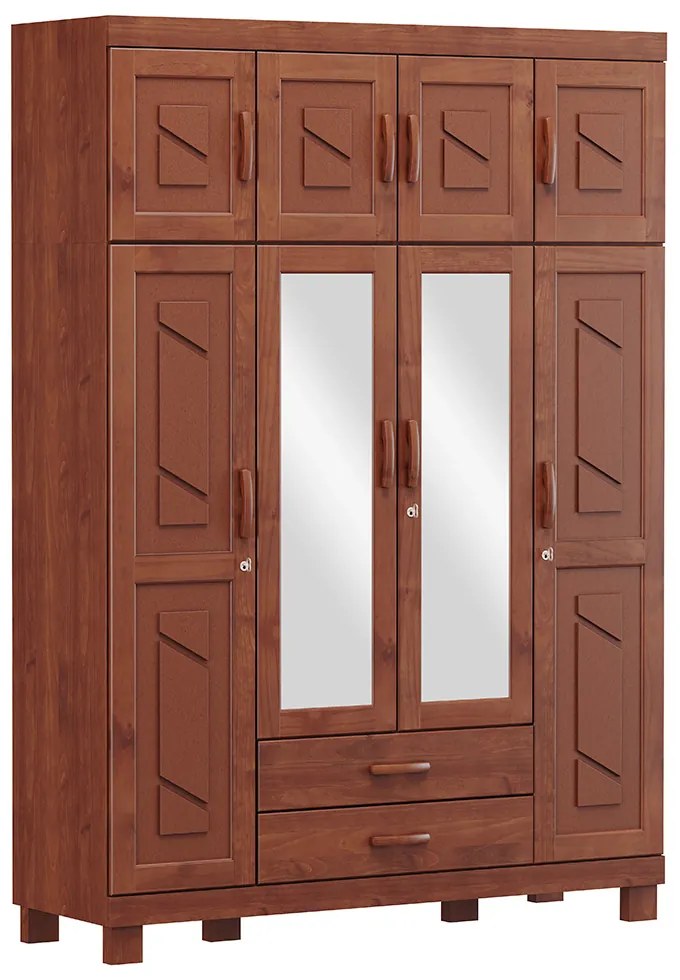 Guarda Roupa Casal Decorativo Alonso Madeira 08 Portas Com Espelho Imbuía G74 - Gran Belo