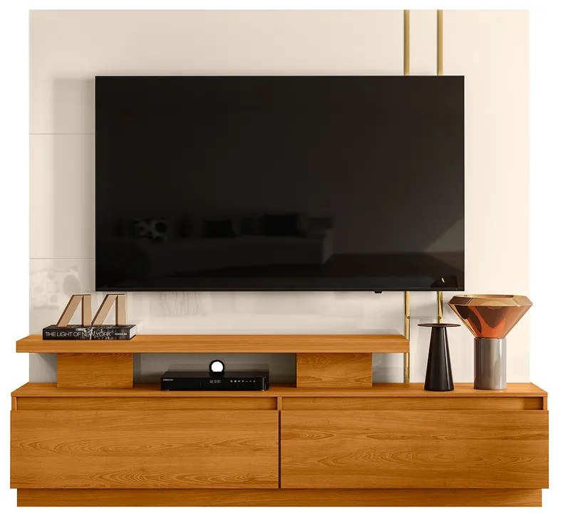 Estante de TV 75 Pol 183cm Sala de Estar Belora M20 - D'Rossi  - Cinamomo e Off White