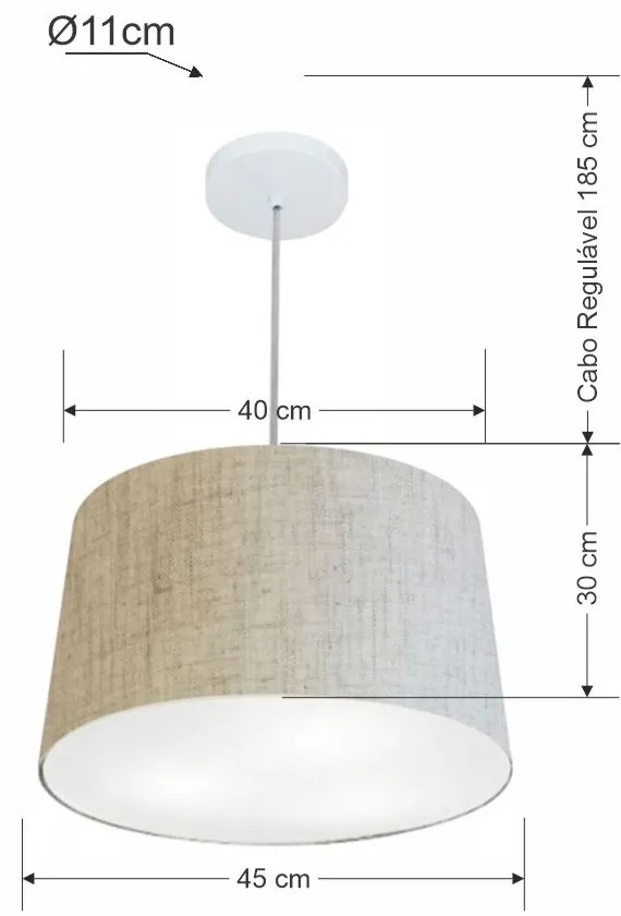 Lustre Pendente Cone Md-4156 Cúpula em Tecido 30/45x40cm Rustico Bege - Bivolt