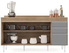 Balcão Gabinete para Pia com Tampo 160cm Arkansas Castanho/Cinza - Lum