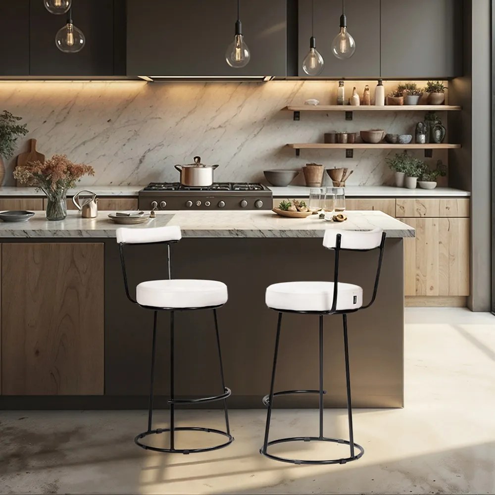 Banqueta Alta Cozinha 70cm Encosto Industrial Aço Kit 2 Ziria Pu S02 - D'Rossi - Off White