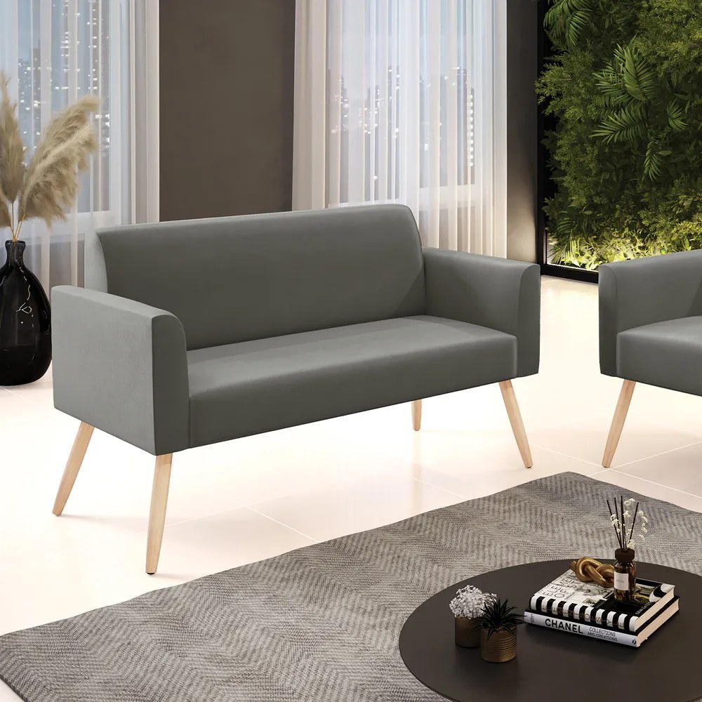 Sofá Namoradeira Pés Palito Natural Marisa Suede Grafite D03 - D'Rossi