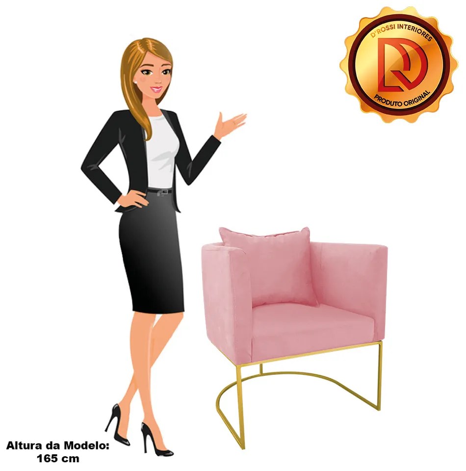 Poltrona Paola Suede Base Metálica Dourado D03 - D'Rossi Bege - Rose