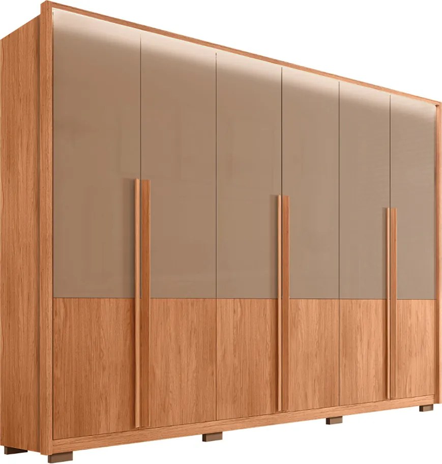 Guarda Roupa Casal Space com 6 Portas de Bater 4 Gavetas e Led MDP Freijo/Sued G11 - Gran Belo