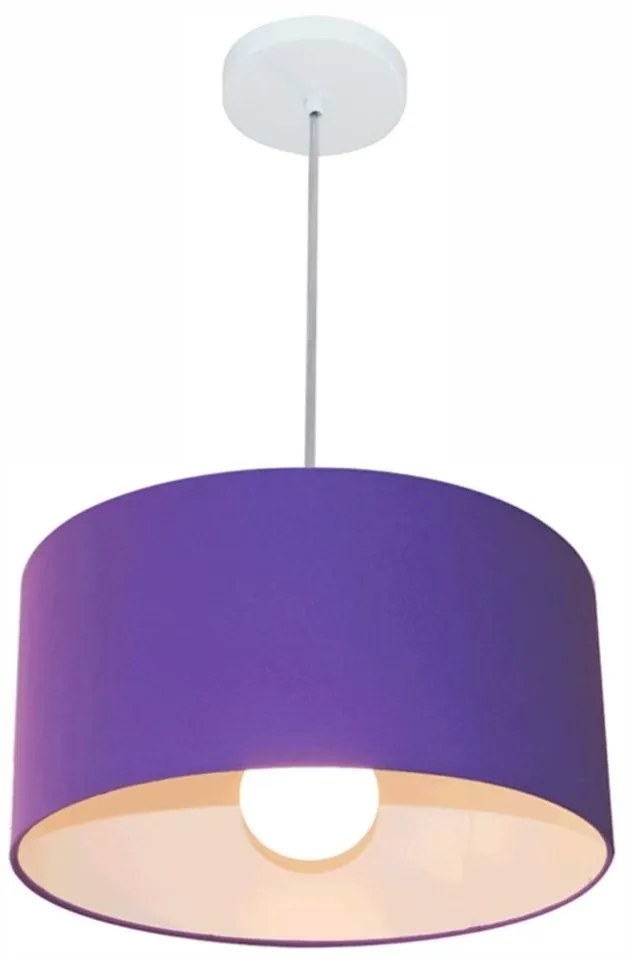 Lustre Pendente Cilíndrico Md-4031 Cúpula em Tecido 40x21cm Roxo - Bivolt