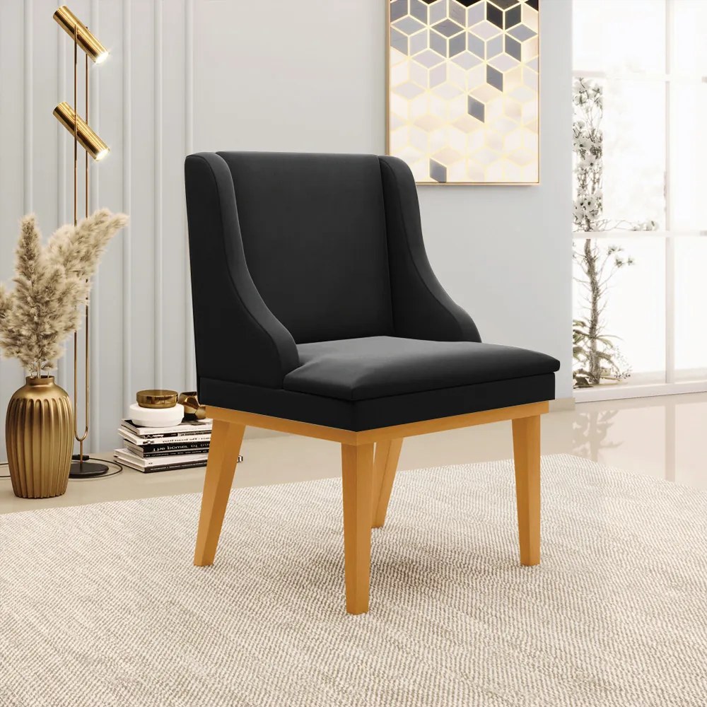 Cadeira de Jantar Liz Suede Base Fixa Madeira Castanho D03 - D'Rossi - Preto