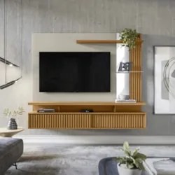 Painel TV 60 Pol e Bancada Suspensa Cherry Nature/Off L06 - Mpozenato