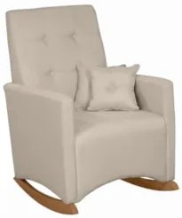 Poltrona Amamentação Base Madeira Balanço Lola Linho Bege F03 - Mpozen