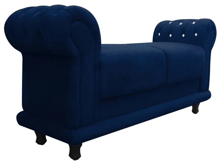 Recamier Barcelona Namoradeira Calçadeira Suede Azul Marinho com strass D'Rossi