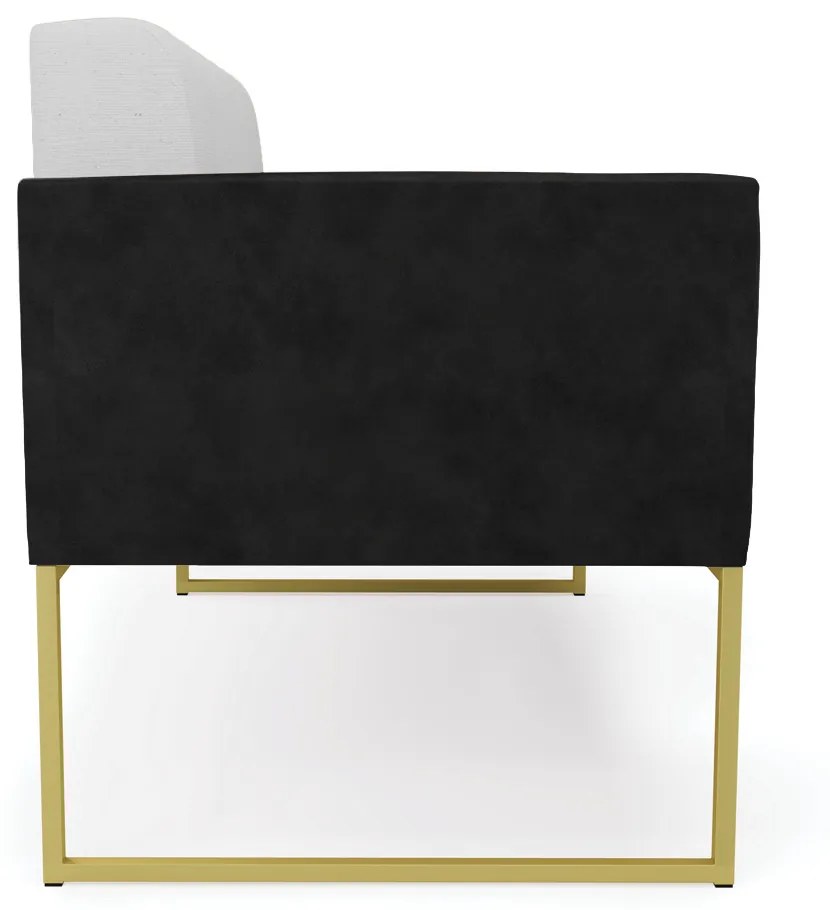 Sofá Namoradeira 2 Lugares Base Industrial Dourado Elisa Preto/Linho Cinza A05 D03 - D'Rossi