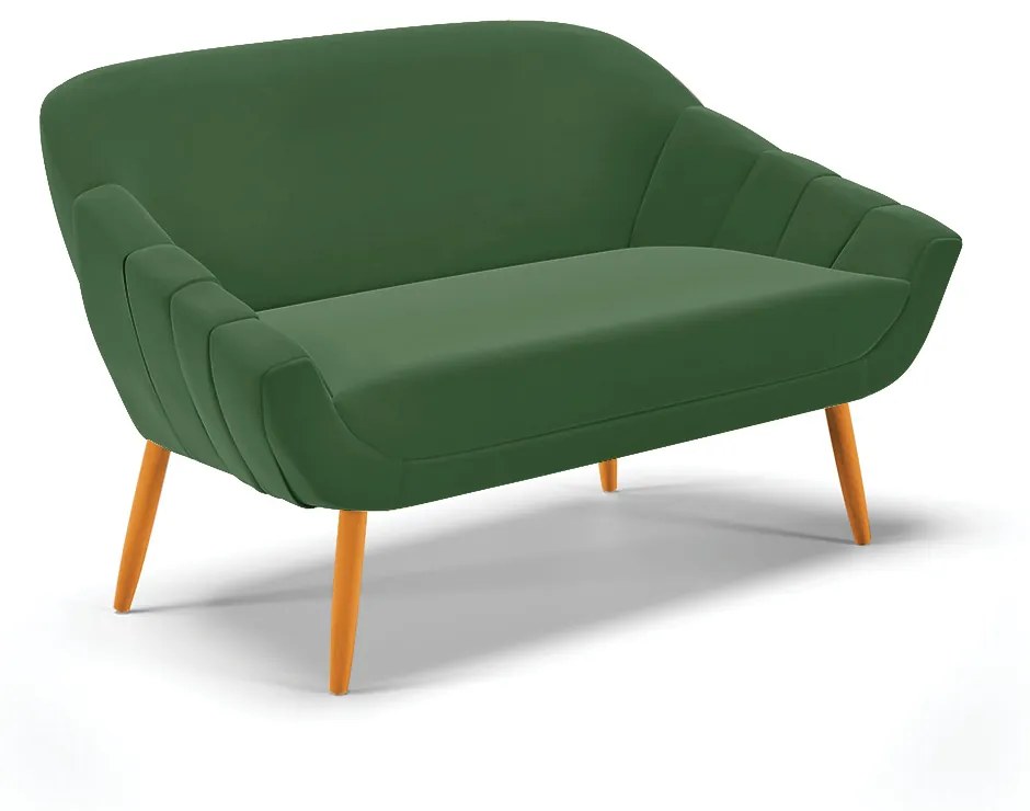 Kit 01 Namoradeira 02 Lugares e 01 Poltrona Giratória Giovana Suede Verde Base Madeira MA30 - D'Rossi