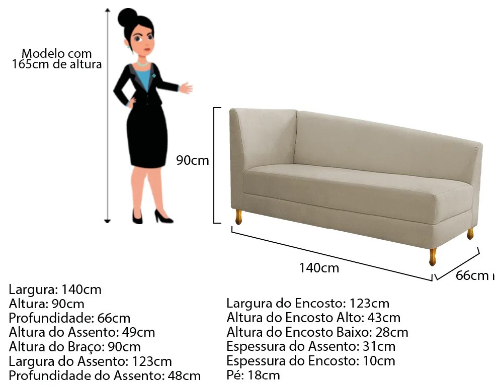 Recamier Valéria 140cm Lado Direito Suede Bege - ADJ Decor