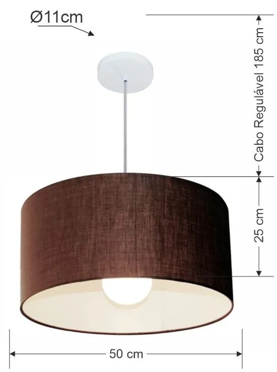 Lustre Pendente Cilíndrico Md-4206 Cúpula em Tecido 50x25cm Café - Bivolt