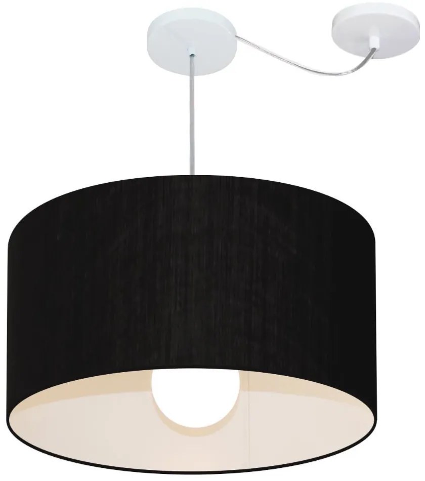 Lustre Pendente Cilíndrico Com Desvio Md-4234 Cúpula em Tecido 60x30cm Preto - Bivolt