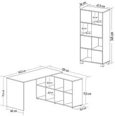 Mesa Escrivaninha em L Eron e Estante Livreiro Maly A06 Branco/Carvalh