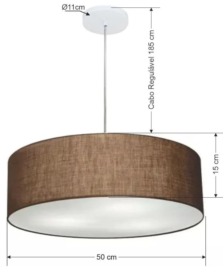 Lustre Pendente Cilíndrico Md-4217 Cúpula em Tecido 50x15cm Café - Bivolt