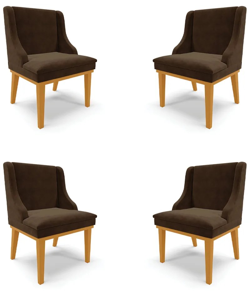Kit 4 Cadeiras Decorativas Sala de Jantar Base Fixa de Madeira Firenze Suede Marrom/Castanho G19 - Gran Belo