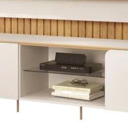 Painel TV 75 Pol Ripado 275cm e Bancada Ariane D04 Off/Cedro - Mpozena