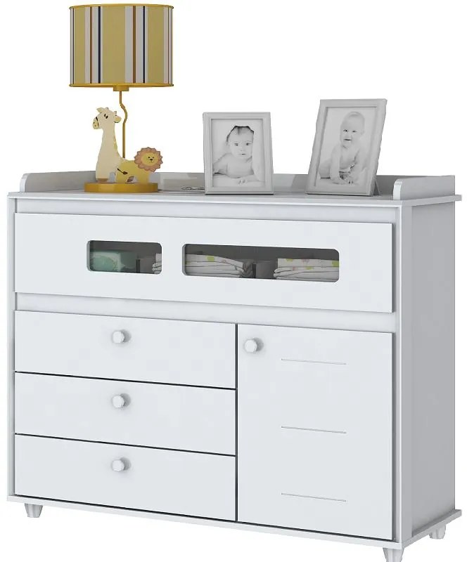 Cômoda Infantil Aquarela 4 Gavetas 1 Porta - Branco
