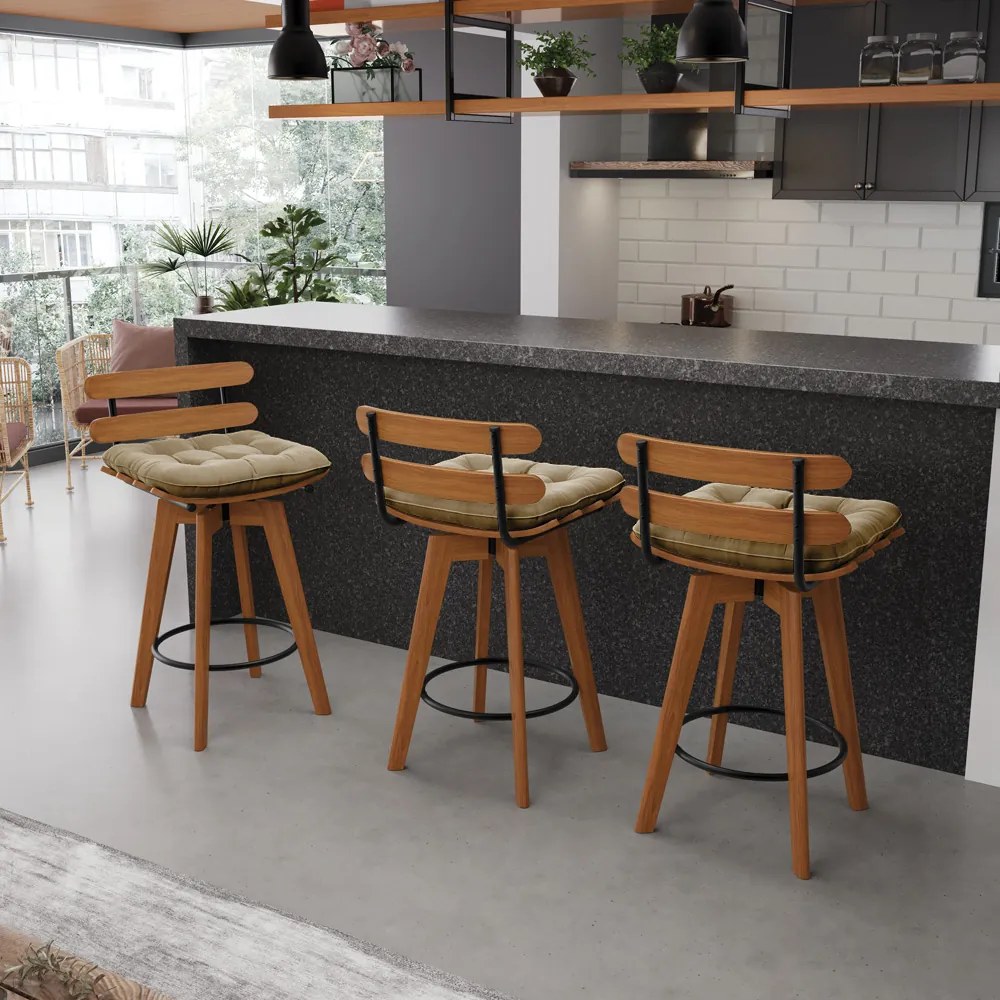 Banqueta Giratória Costela Suede Base Madeira MA70 - DRossi - Marrom Rato