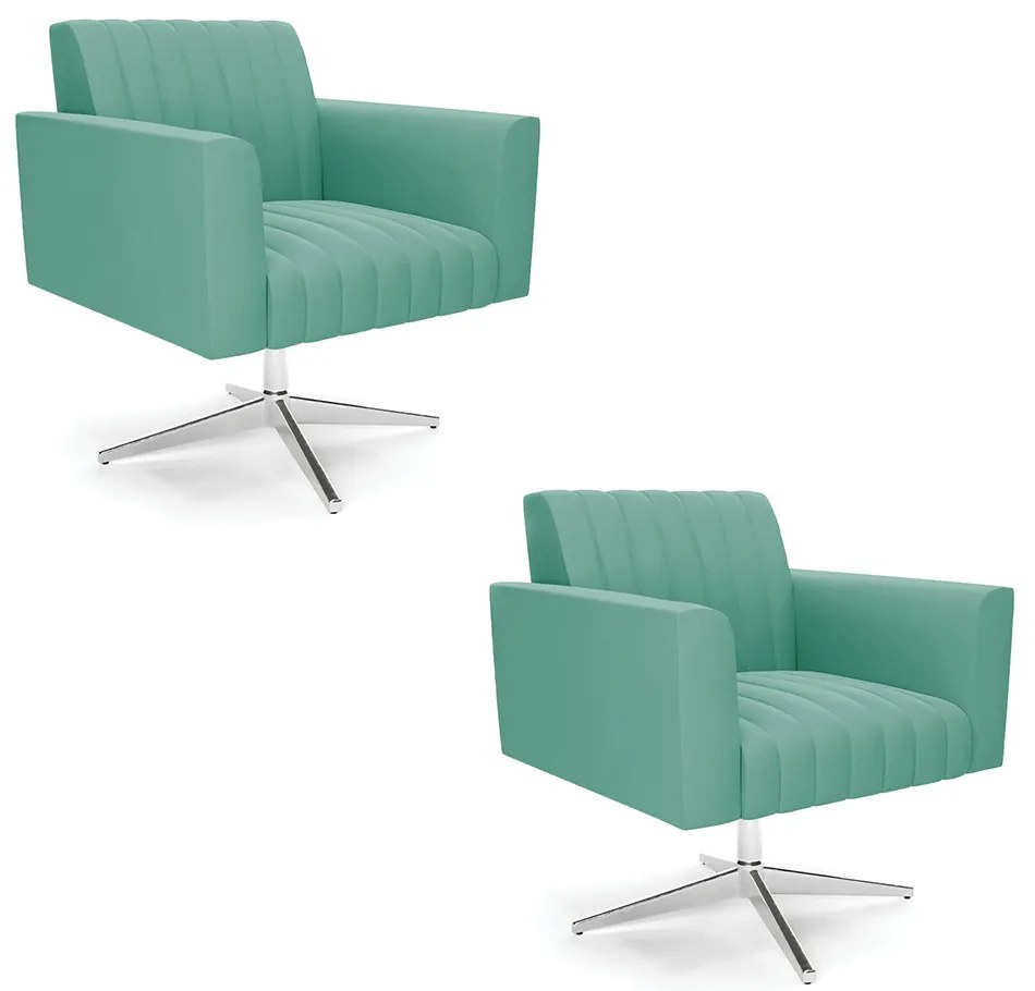 Kit 2 Poltronas Giratória Viena Gomada Suede com Base Cromada D03 - D'Rossi - Azul Turquesa