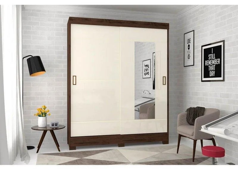 Roupeiro Briz 2 Portas Deslizantes 2 Gavetas - Café/Off White