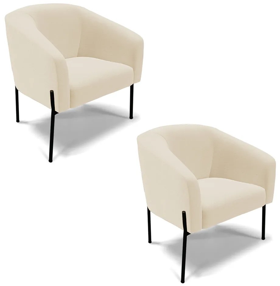 Poltrona Sala Decorativa Pé de Ferro Preto Kit 2 Stella Linho Bege D03 - D'Rossi