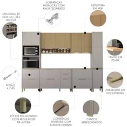 Armário Cozinha 6 Peças CP02 e Tampo Marina Cinammon/Freijó L01 - Mpoz
