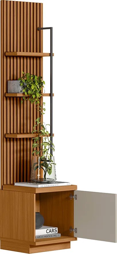 Módulo Lateral Decorativo Aloha Ripado com Prateleiras e Porta Nature/Off White G77 - Gran Belo