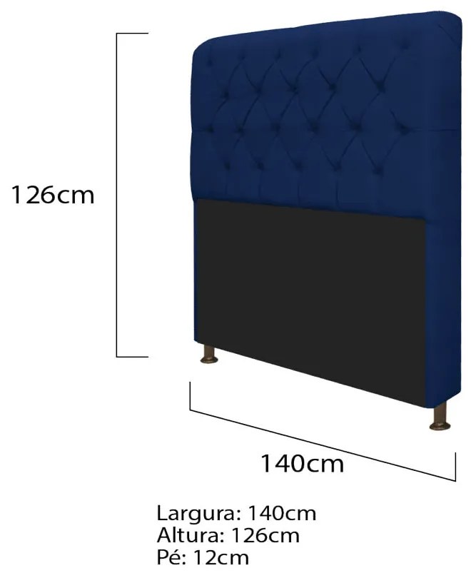 Kit Cabeceira Lady e Recamier Félix 140 cm Casal Suede Azul Marinho - ADJ Decor