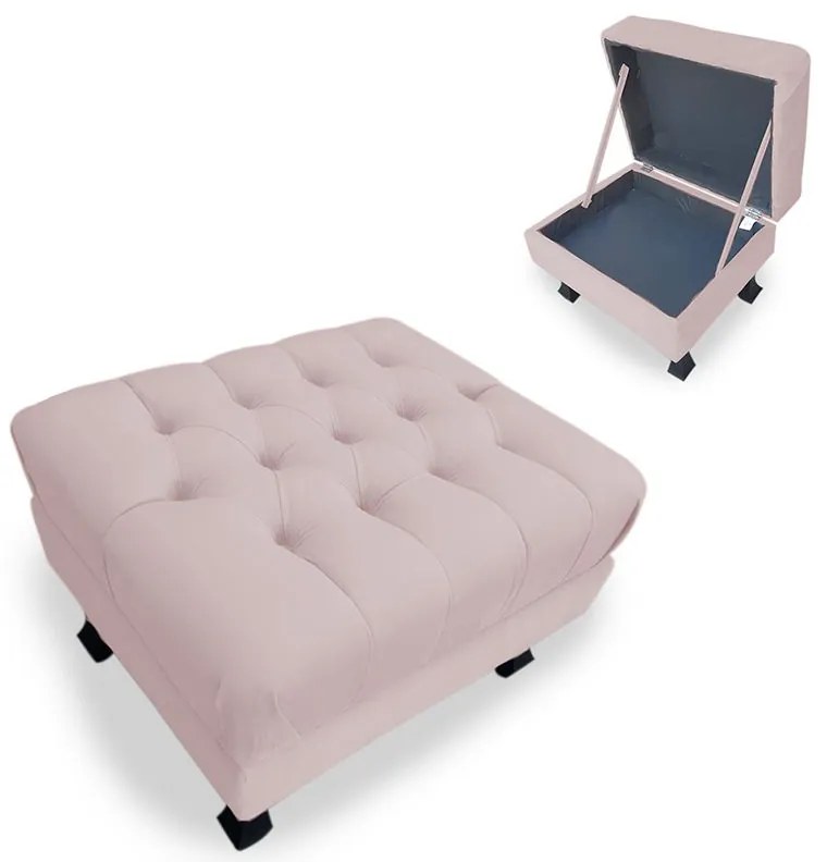 Puff Baú Decorativo Luis XV Capitonê 60x50cm Suede Rosa Bebê - Sheep Estofados - Rosa