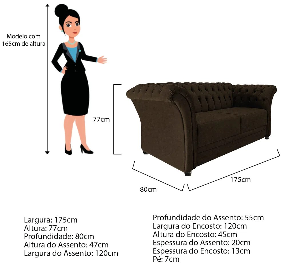 Namoradeira Chesterfield Sofia Corano Marrom - ADJ Decor