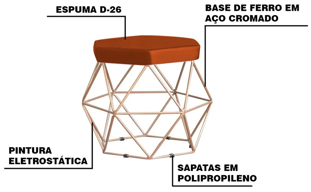 Puff Decorativo Base Gold Elsa Suede Telha G41 - Gran Belo