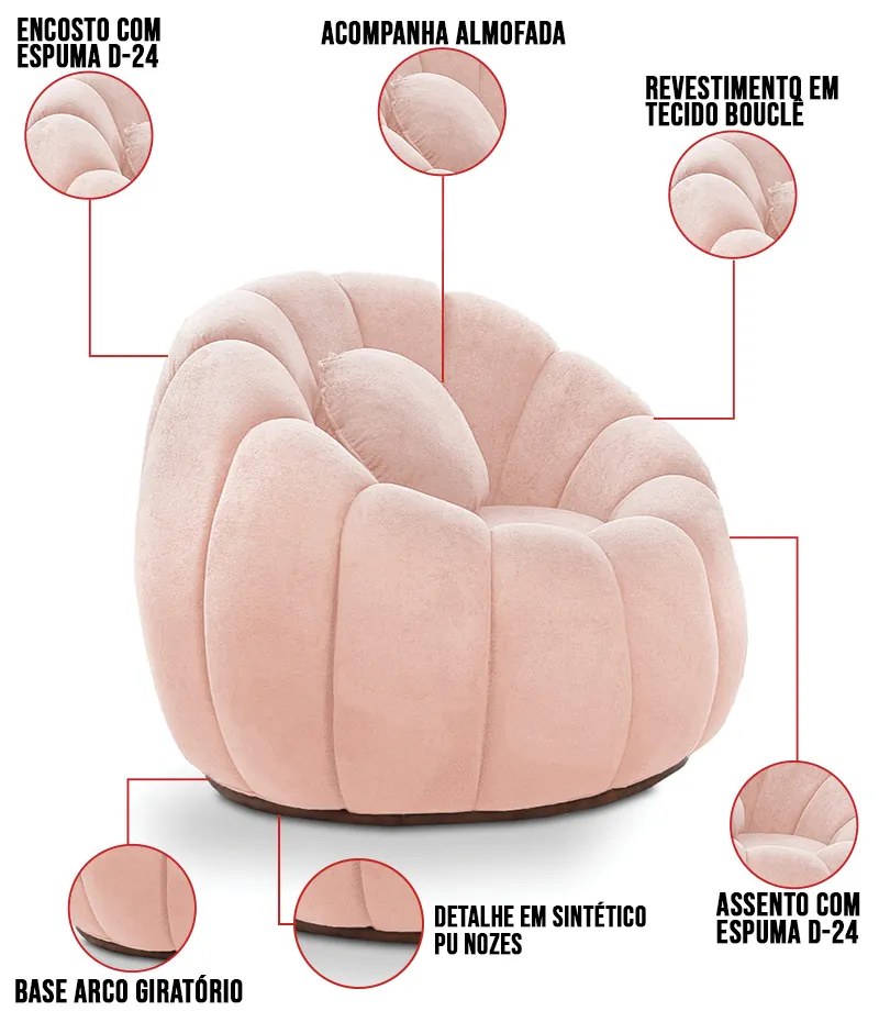 Sofá 2 Lugares com Poltrona Orgânica Fixa Cloud Bouclê E03 - D'Rossi - Rose
