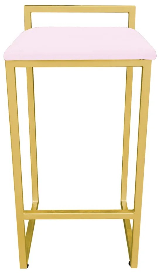 Conjunto 02 Banqueta Alta Industrial Pietra Suede Rosa Bebê Base Dourado D'Rossi