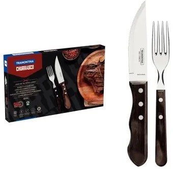Jogo de Talheres para Churrasco Jumbo Tramontina Castanho Polywood 12 Peças