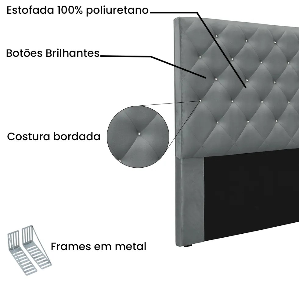Cabeceira Cama Box Casal 140 cm Tania Veludo S04 - D'Rossi - Cinza