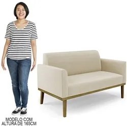 Sofá Namoradeira e 1 Poltrona Base Madeira Castanho Maressa Suede Bege