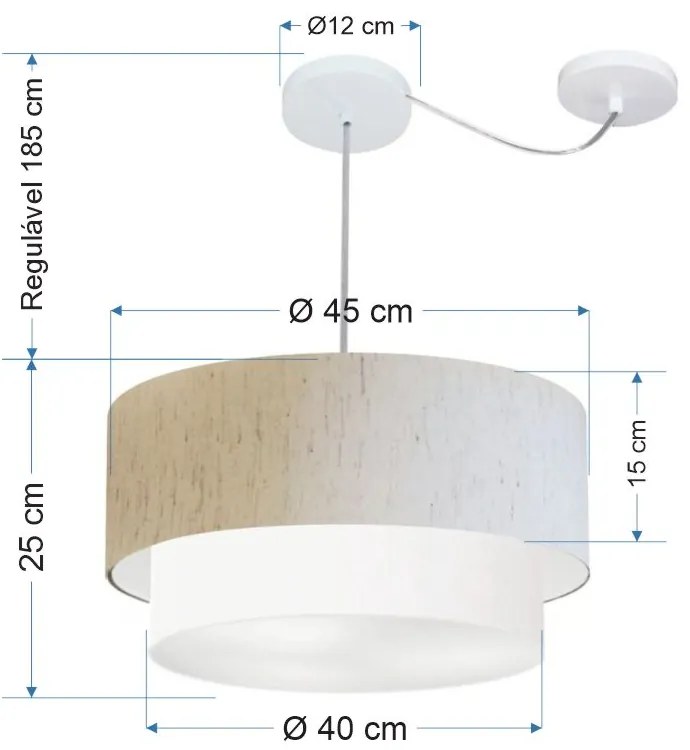 Lustre Pendente Cilíndrico Com Desvio Linho Bege e Branco MJ-4360 Para Mesa de Jantar e Estar