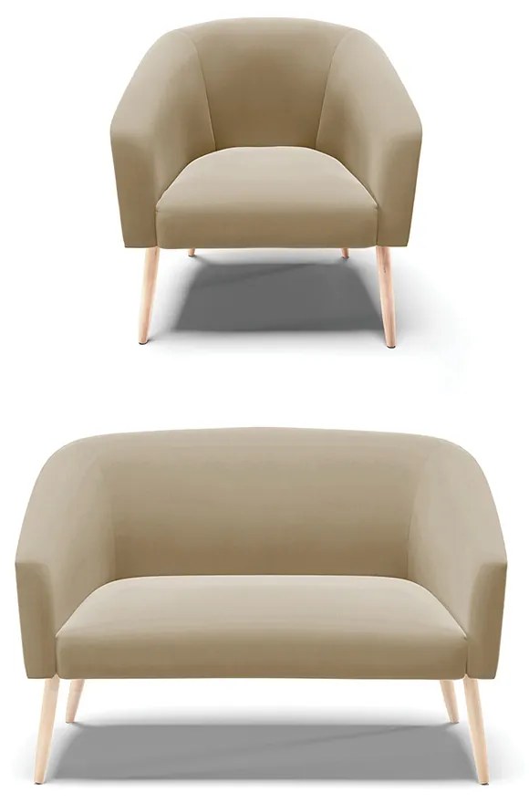 Sofá Namoradeira e Poltrona Pé Palito Natural Stella Suede Marrom Rato D03 - D'Rossi